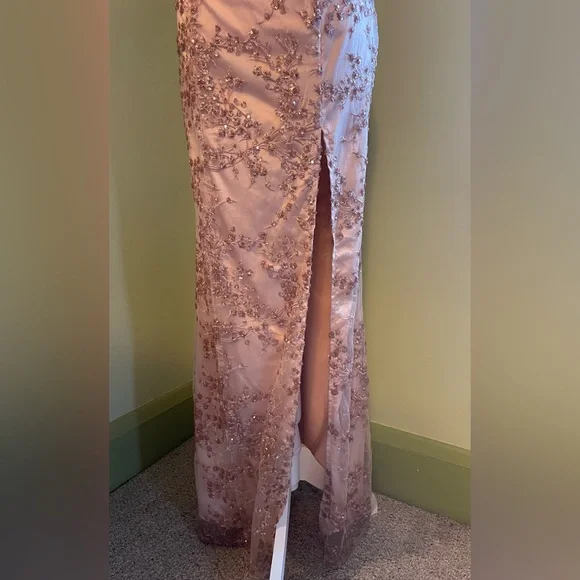*PROM* Lulu's Blush Pink Embellished Satin Maxi Dress with Front Slit - Picture 2 of 9